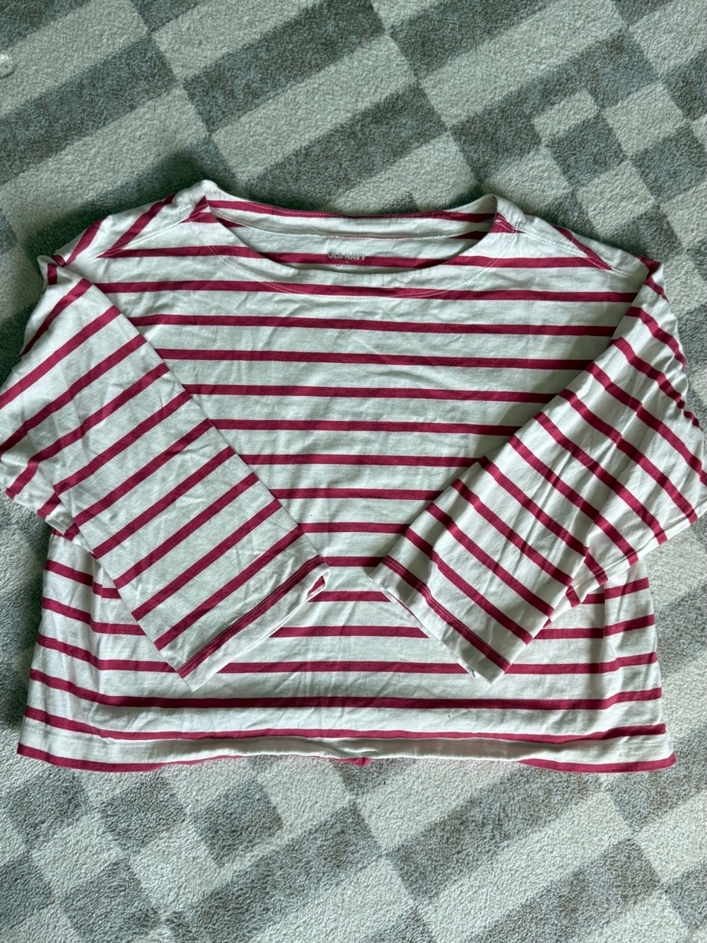 Old Navy White and Berry Striped Long-Sleeve Tee